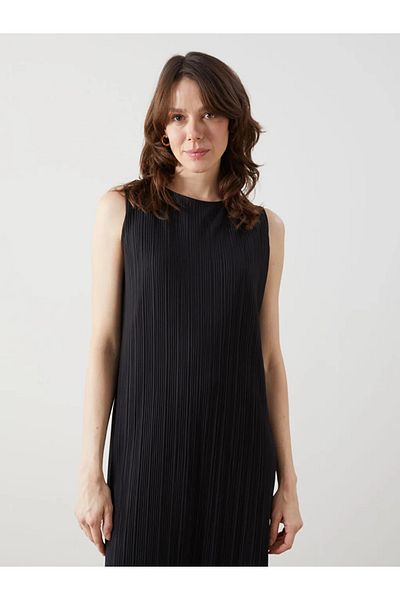 LC Waikiki Lcwaikiki Classic Black Crew Neck Textured Women's Dress