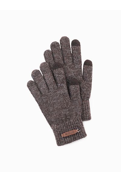 OMBRE Herren Strickhandschuhe mit Wolle - braun melange V2 OM-ACGL-0110 Einheitsgröße