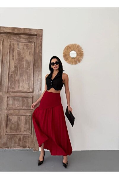 jennyfer garment İTHAL KREP KUMAŞ PLİSELİ TASARIM ETEK