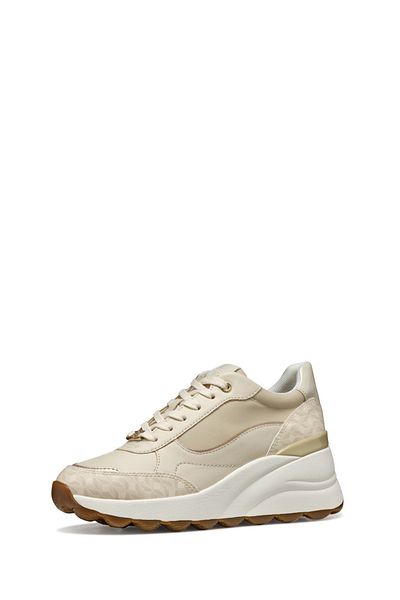 Geox Women's Cream D Spherica Ec13 a - Nap + Pr.Syn Lace-Up Wedge Heeled Sneaker D45Waa08504C1122
