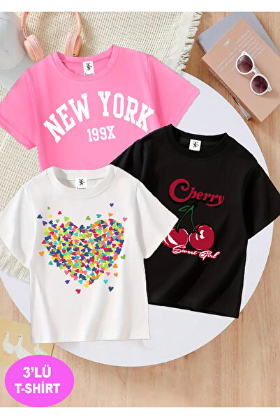 twins tailors Cherry Cherry Štampano 3-paket belo-ružičasto-crna za devojčice...