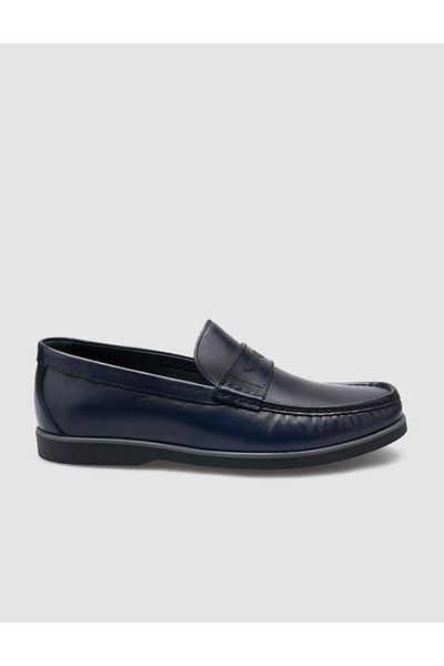 Cabani 100% Genuine Leather Navy Blue Men's Casual Shoes
