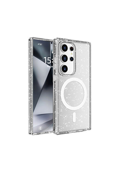 m.tk moveteck Samsung Galaxy S25 Ultra Kılıf Magsafe Wirelles Şarj Destekli Parlak Renkli Kenar Arkası Simli Taşlı