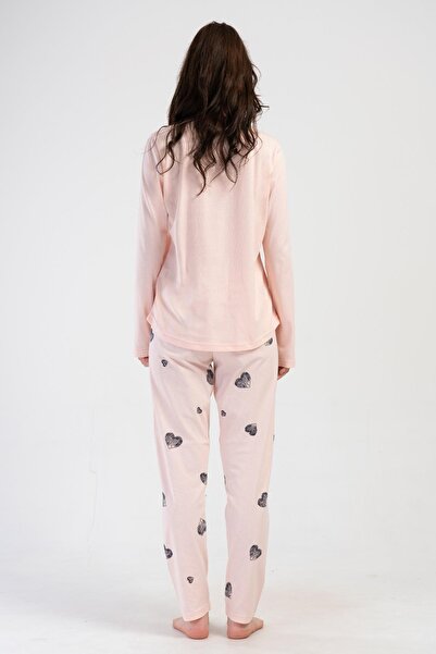 VİENETTA Kadın Büyük Beden Uzun Kol Baby Pink Pijama Takım C2T7N1O304