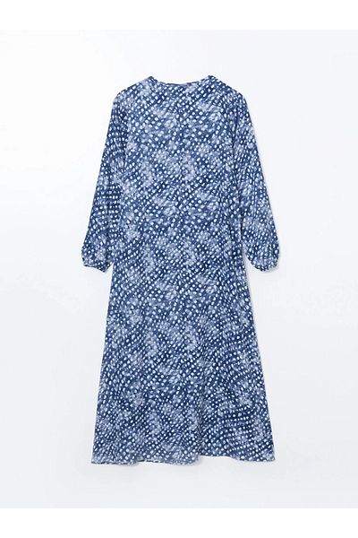 LC Waikiki Γυναικείο φόρεμα LCW Grace Navy Blue Crew με μοτίβο