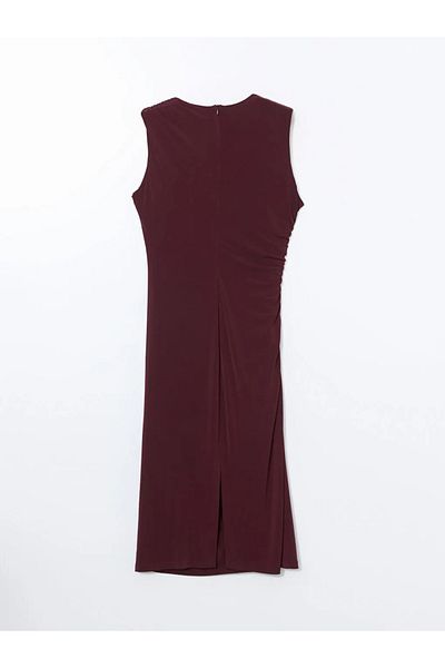LC Waikiki Rochie de damă LCWAIKIKI Clasic Burgundy cu decolteu