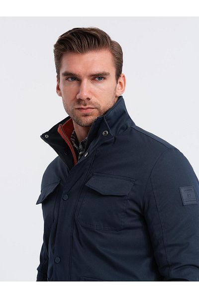 OMBRE Leichte Herrenjacke mit hohem Kragen und Taschen - Marineblau V2 OM-JALP-0167 S