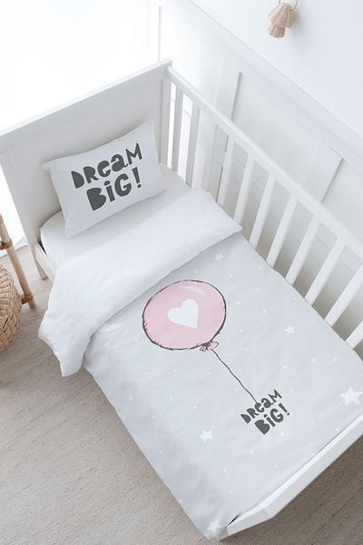 Tuğba Kuğu Pure Baby Series - 100X150 Baby Size Duvet Cover Set, Pink Heart Balloon