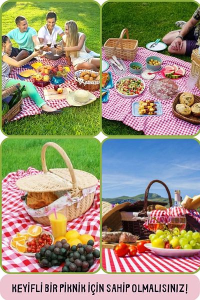 FABRİCAHOME 5-Piece Red Plaid Picnic Set - Tablecloth, Chair and Cushion Padded