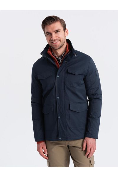 OMBRE Leichte Herrenjacke mit hohem Kragen und Taschen - Marineblau V2 OM-JALP-0167 S