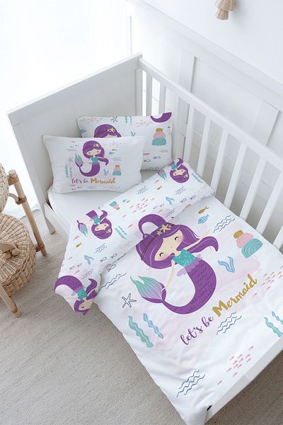 Tuğba Kuğu Baby Size Duvet Cover Set (100X150) - for Baby Series - Purple Mermaid