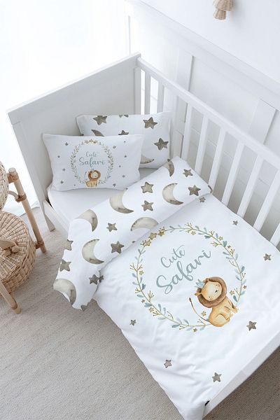 Tuğba Kuğu Baby Size Duvet Cover Set (100X150) - for Baby Series - Lion Circle