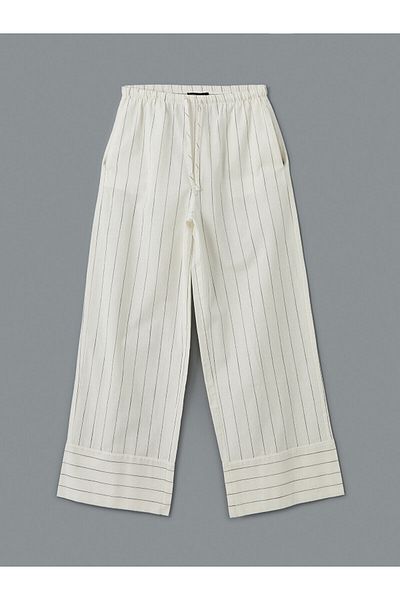 LC Waikiki Elastic Waist Striped Linen Blended Women's Trousers