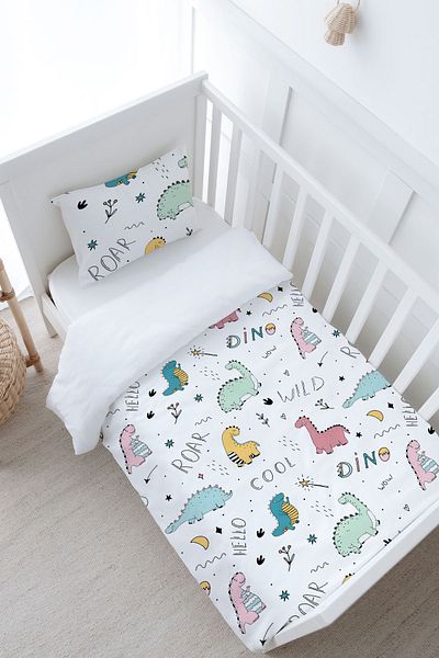 Tuğba Kuğu Baby Size Duvet Cover Set (100X150) - Iconic Series - Cute Dinosaurs