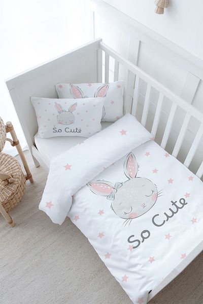 Tuğba Kuğu Baby Size Duvet Cover Set (100X150) - for Baby Series - Pink Ear Rabbit