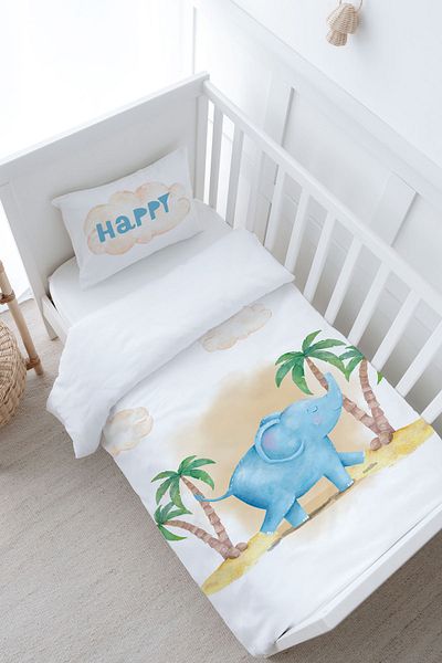 Tuğba Kuğu Baby Size Duvet Cover Set (100X150) - Pure Baby Series - Cute Elephant