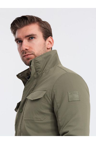 OMBRE Leichte Herrenjacke mit Taschen und hohem Kragen - khaki V3 OM-JALP-0167 S