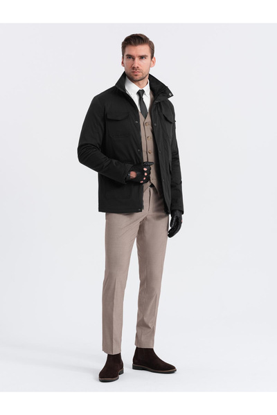OMBRE Men's lightweight jacket with high collar and pockets - black V1 OM-JALP-0167 XXL