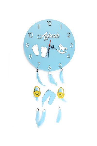 Lora Wedding 35cm Children and Baby Room Wooden Wall Clock with Relief Figures