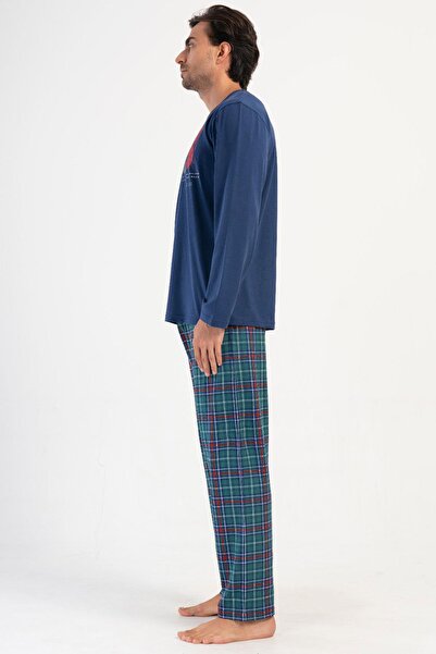 VİENETTA Erkek Uzun Kol İndigo %100 PAMUK Pijama Takım C2T4N1O504