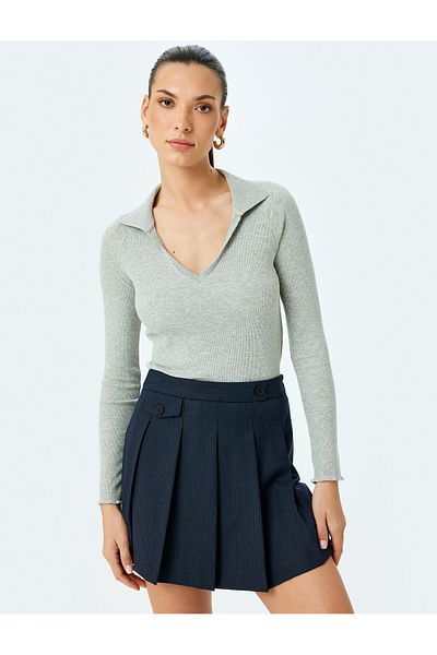 Koton Long Sleeve Ribbed Polo Neck T-Shirt