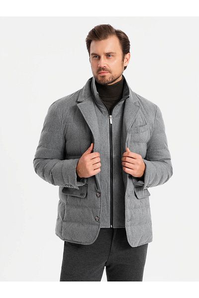 OMBRE Herrenjacke im Jackenschnitt mit Fleecefutter - grau V1 OM-JALP-0170 XXL