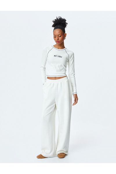Koton Crew Neck Long Sleeve Slogan Printed Tshirt