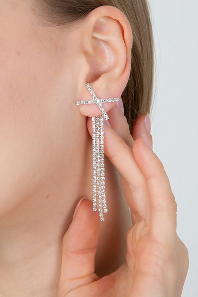 Furtek Aksesuar Women's X Model Hidden Dangle Design Zircon Earrings Style Elegant Minimal Engagement Wedding Jewelry