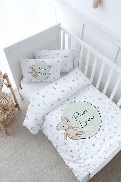 Tuğba Kuğu Baby Size Duvet Cover Set (100X150) - for Baby Series - Retro Teddy Bear