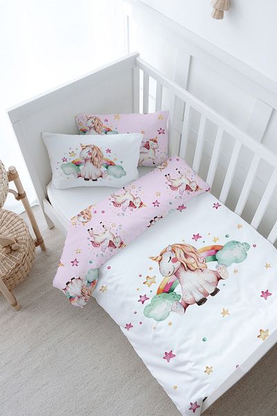 Tuğba Kuğu Unicorn Patterned Rainbow Baby Duvet Cover Set - 100X150