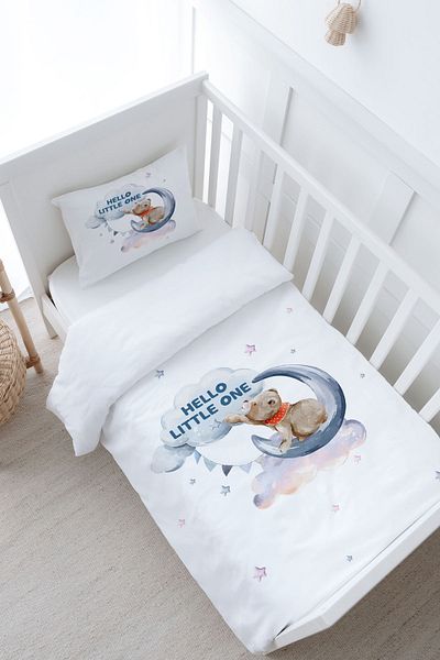 Tuğba Kuğu Baby Size Duvet Cover Set (100X150) - Pure Baby Series - Moon Lounging Bear