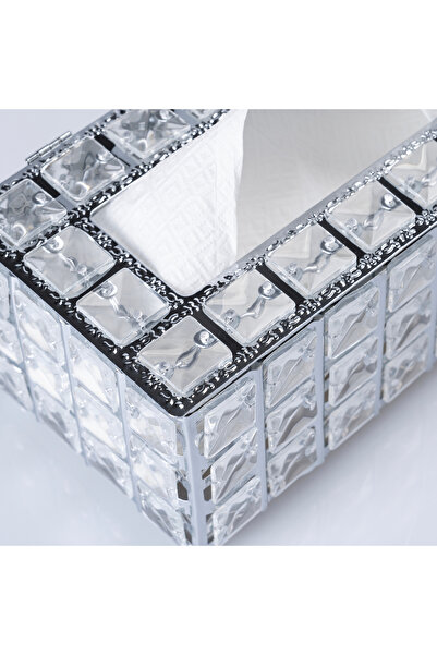 ZETT Kare Taşlı Metal Z Peçete Kutusu Peçetelik Gümüş Rengi