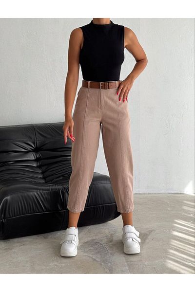 HSNGIYIM Gabardine Front Striped Balloon Trousers