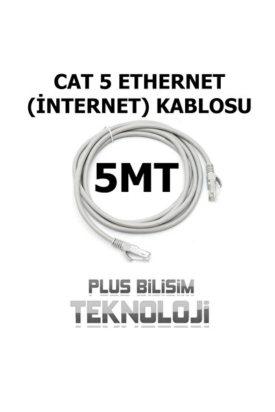 Plus Bilişim 5 Mt. Cat5 İnternet Kablosu, Tv Plus, Tivibu, Fiber, Adsl, Modem...