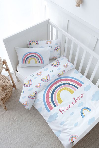 Tuğba Kuğu Baby Size Duvet Cover Set (100X150) - for Baby Series - Pink Rainbow