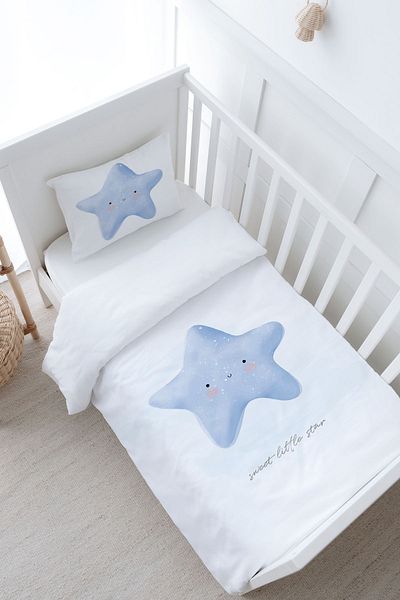Tuğba Kuğu Pure Baby Duvet Cover Set - Blue Star Fluffy (100X150)