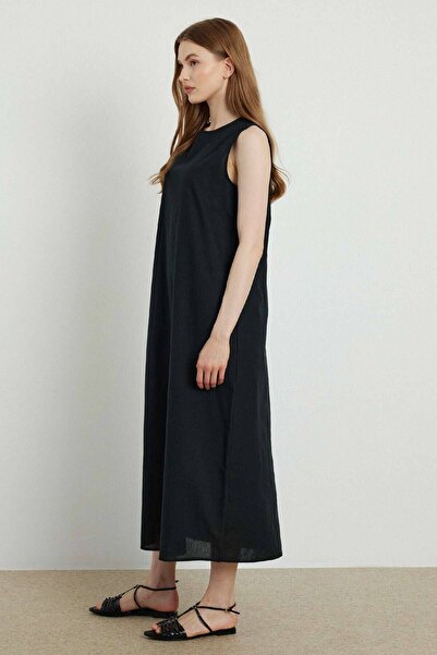 Hooopstore Φόρεμα με επένδυση από βαμβακερό μαύρο λινό