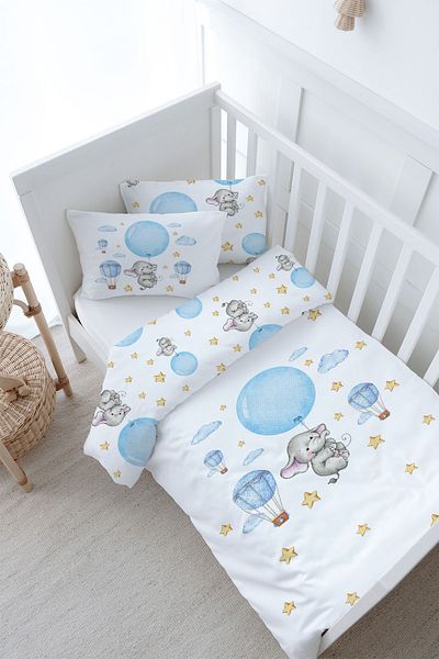 Tuğba Kuğu Baby Series Duvet Cover Set - 100X150 Blue Big Balloon Elephant