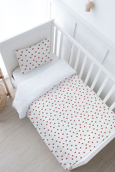 Tuğba Kuğu Baby Size Duvet Cover Set (100X150) - Iconic Series - Red Hearts