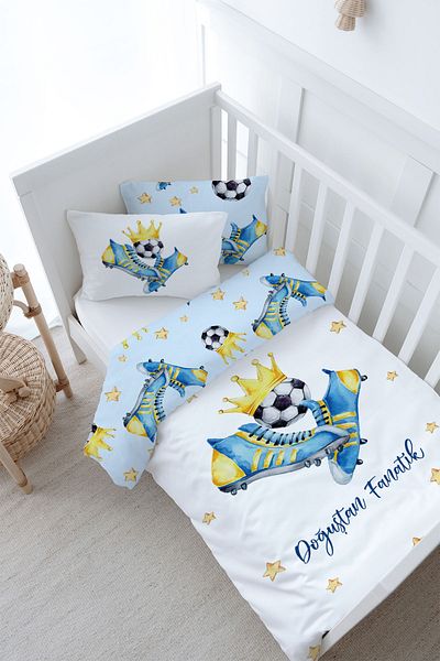 Tuğba Kuğu Baby Size Duvet Cover Set (100X150) - for Baby Series - Yellow - Navy Blue