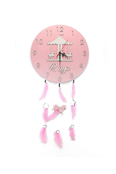 Lora Wedding 35cm Çocuk ve Bebek Odası Kabartma Figürlü Ahşap Duvar Saati