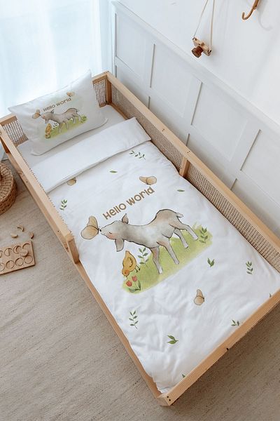 Tuğba Kuğu Pure Baby Montessori Duvet Cover Set - Lamb Playing with Butterfly (100X200)