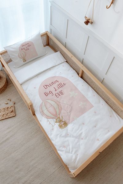 Tuğba Kuğu Montessori Duvet Cover Set (100X200) - for Baby Series - Bear in Pink Balloon
