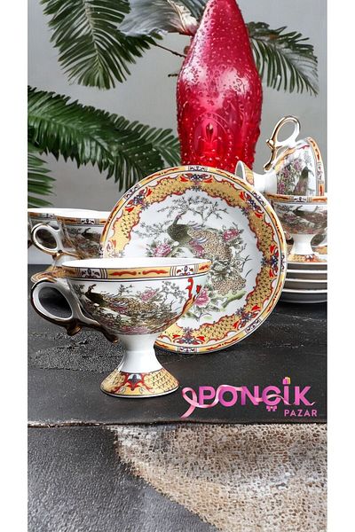 PONCİKPAZAR England Luxury Footed Peacock Cup Set