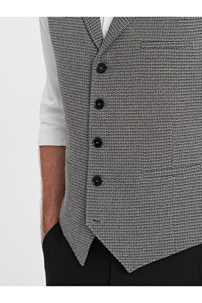 OMBRE Pánská žakárová vesta s klopami - grafitová V1 OM-BLZV-0122 XXL