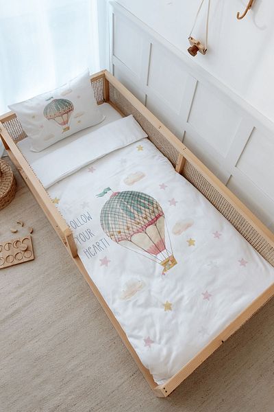 Tuğba Kuğu Montessori Duvet Cover Set (100X200) - Iconic Series - Pink Flying Balloon