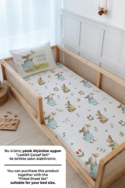 Tuğba Kuğu Montessori Nevresim Takımı (100x200) - Pure Baby Serisi - Kelebekle Oynayan Tavşan