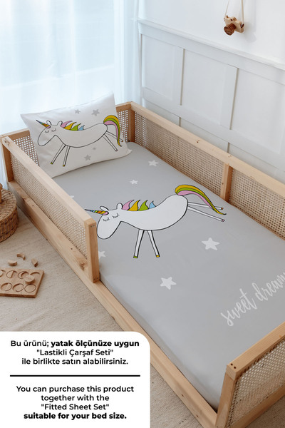 Tuğba Kuğu Montessori Nevresim Takımı (100x200) - Pure Baby Serisi - Doodle Unicorn