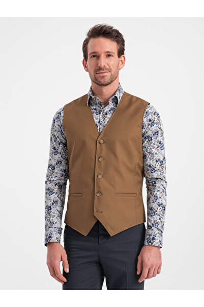 OMBRE Men's suit vest without lapels - caramel V1 OM-BLZV-0112 L