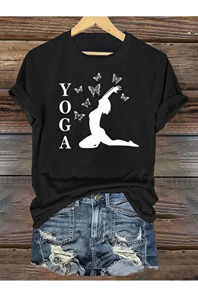 WOODROFFE تي شيرت كاجوال كبير الحجم بنمط الفراشة - طباعة اليوغا (1011)